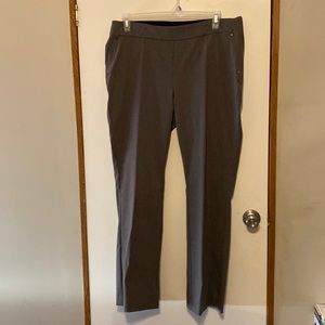 Gray straight leg dress pants. Elastic waist
